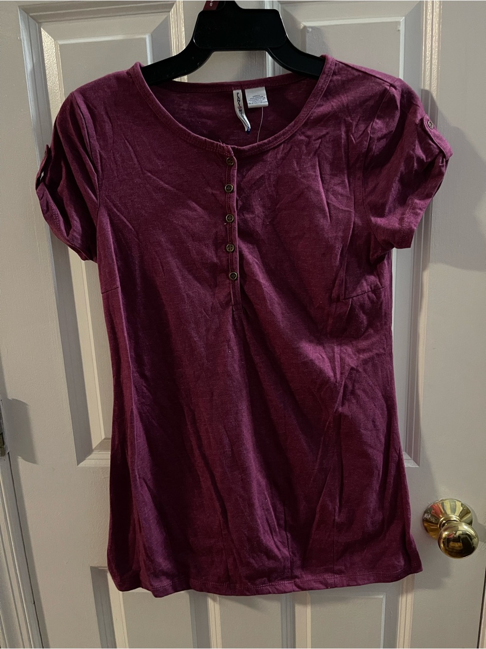 Planet Motherhood Short-Sleeve Henley Top in Plum